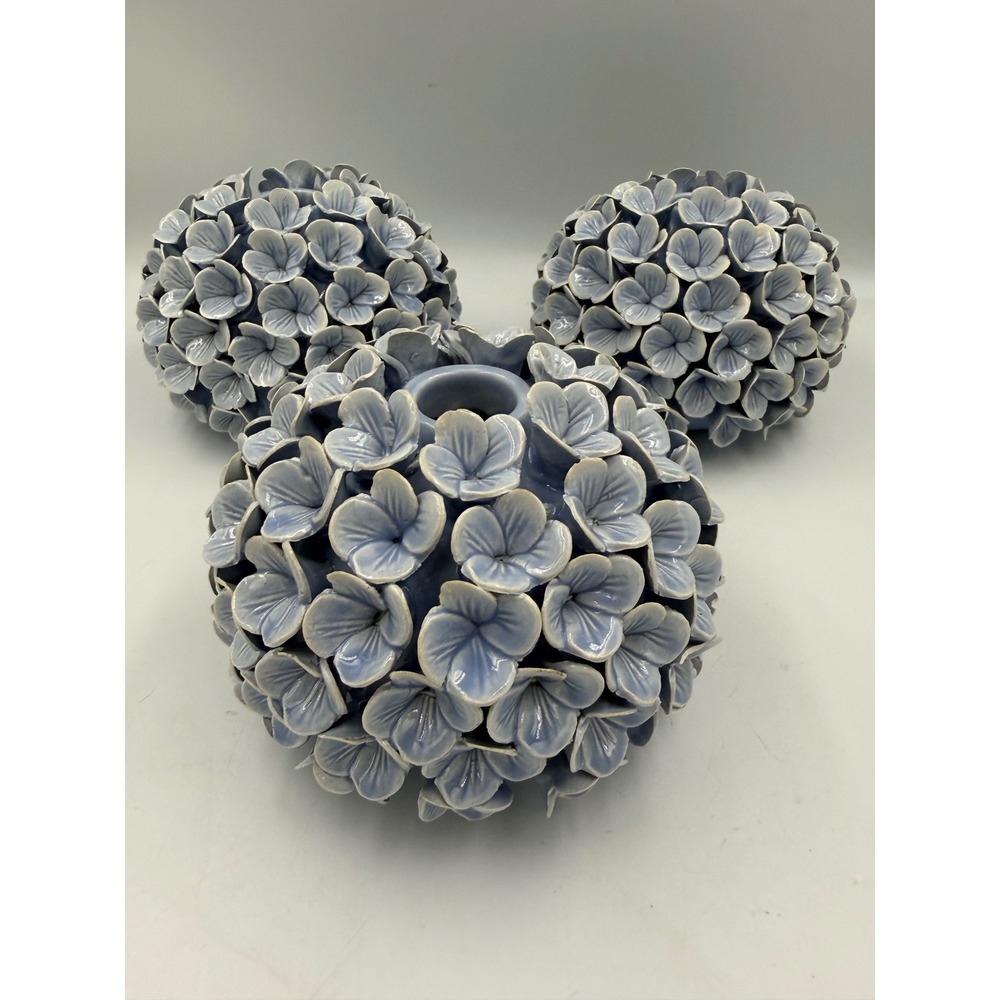 Set of 3 Two's Company Handcrafted Blue Porcelain Hydrangea Candle Holders/Vases - Picture 4 of 8